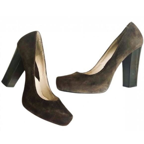 MICHAEL KORS Chocolate Brown Suede Leather Pointed Toe Chunky Stiletto Heel 9 - Picture 1 of 8